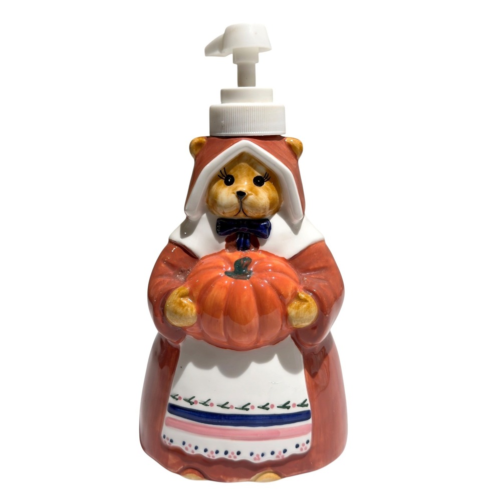 Vintage Allure'97 Bear Soap Lotion Dispenser Pumpkin Fall Cottage Kitchen Decor‎